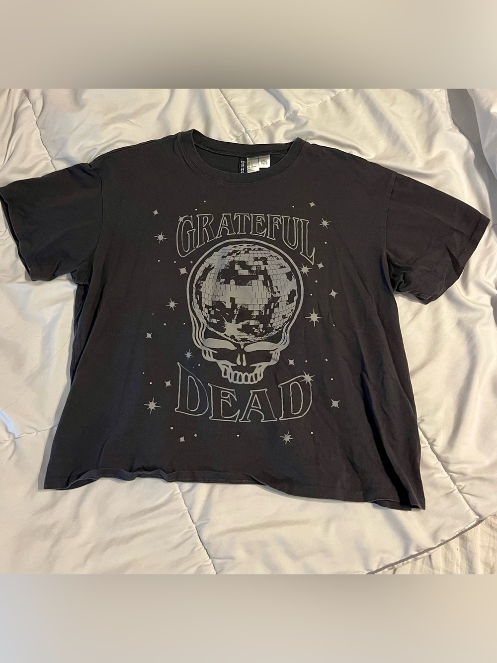 Grateful Dead Gray Black Cropped Graphic Tee